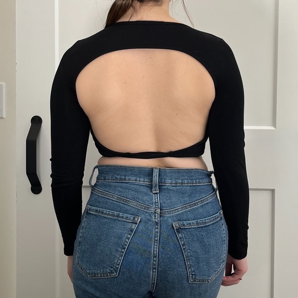 Adika Ring Closure Tie Front Open Back Women's Long Sleeve Top - Picture 2 of 4